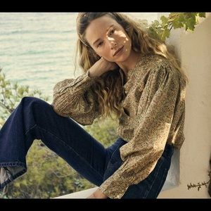 EUC DOEN Scarlet top Liberty green chive S